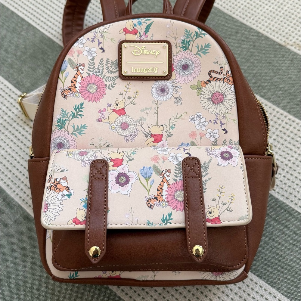 Loungefly Disney’s Winnie The Pooh and friends Floral Cream and Brown Backpack
